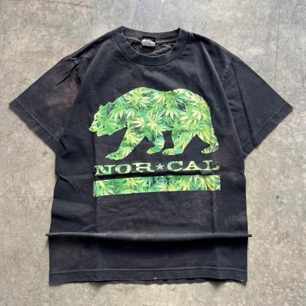 Vintage Sun Bleached NorCal No Fear Weed Marijuana Skate Shirt Size Small